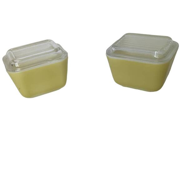 Set of 2 Vintage Pyrex yellow green fridgies 501 B 1 1/2 cup PYREX USA Made - Picture 4 of 13